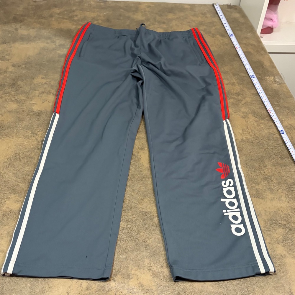Adidas Track Pants Mens XL Gray Red White Stripes Originals Trefoil Straight Leg